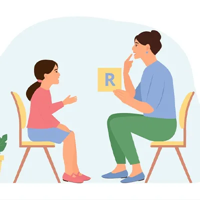 Speech therapist in session with a young child at THE ENT CARE & GENERAL HOSPITAL